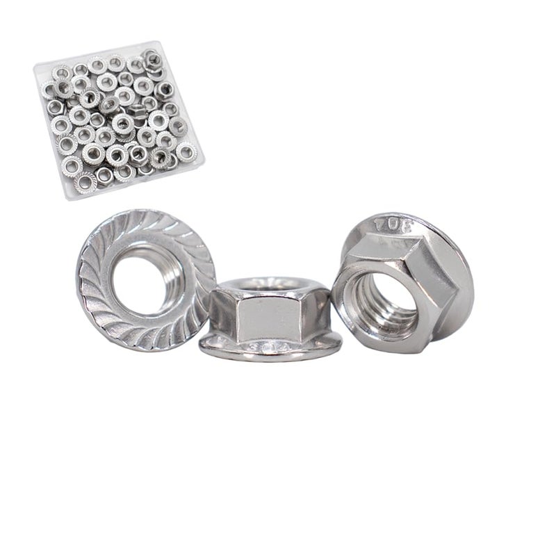 M8x1.25mm DIN6923 Serrated Flange Nuts 50 Pack 304 Stainless Steel Hex Lock Nuts Full Thread for Industrial Construction Fasteners (M8x1.25mm, 50pcs)